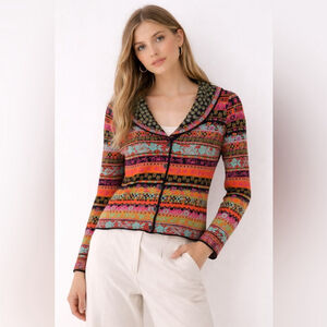 IVKO for Anthropologie Multicolor Fair Isle Cardigan | Boho Nordic Knit Sweater